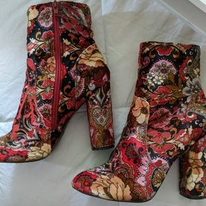 Velvet floral booties